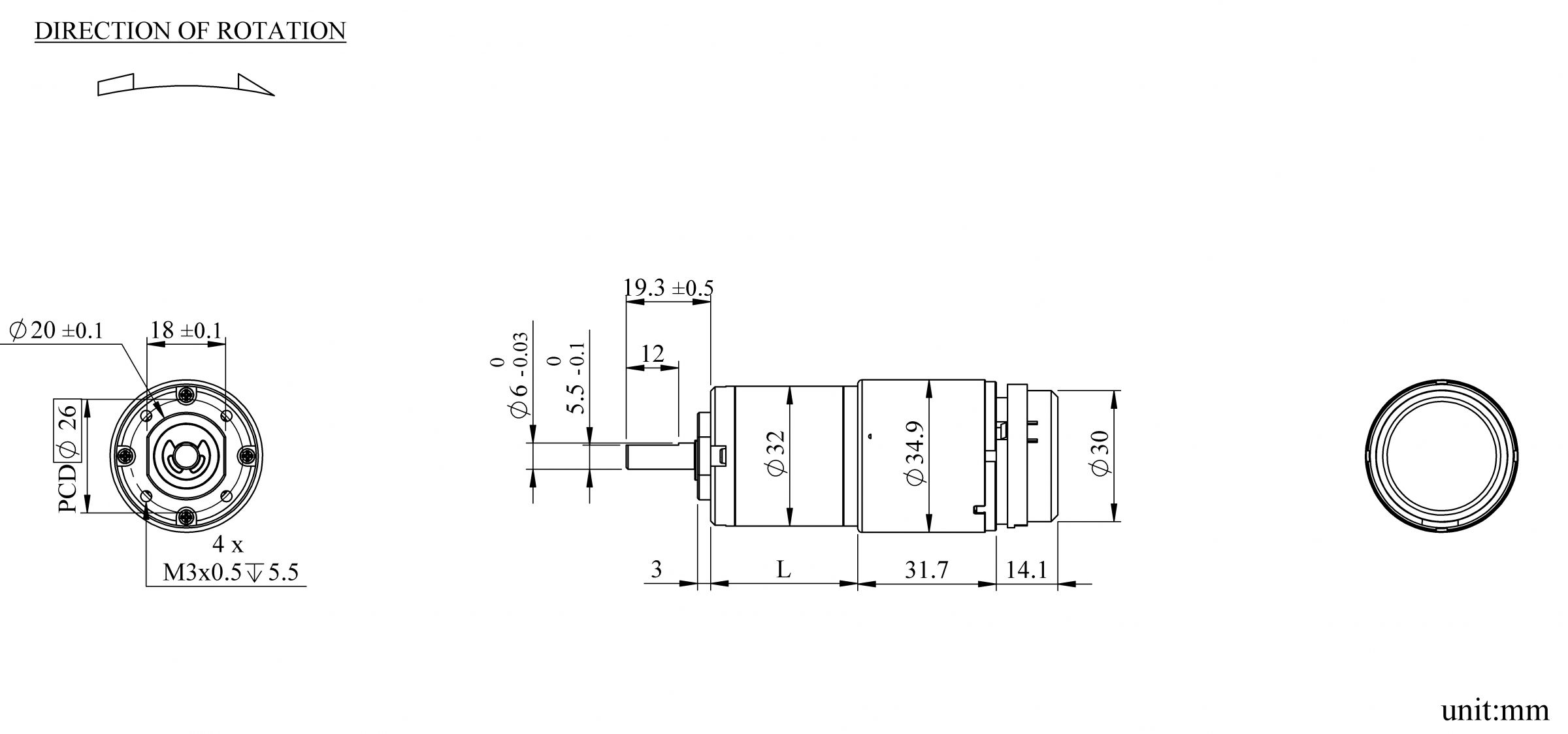 PK32DA mit Encoder (Hall-Effekt) Erscheinungsmaße