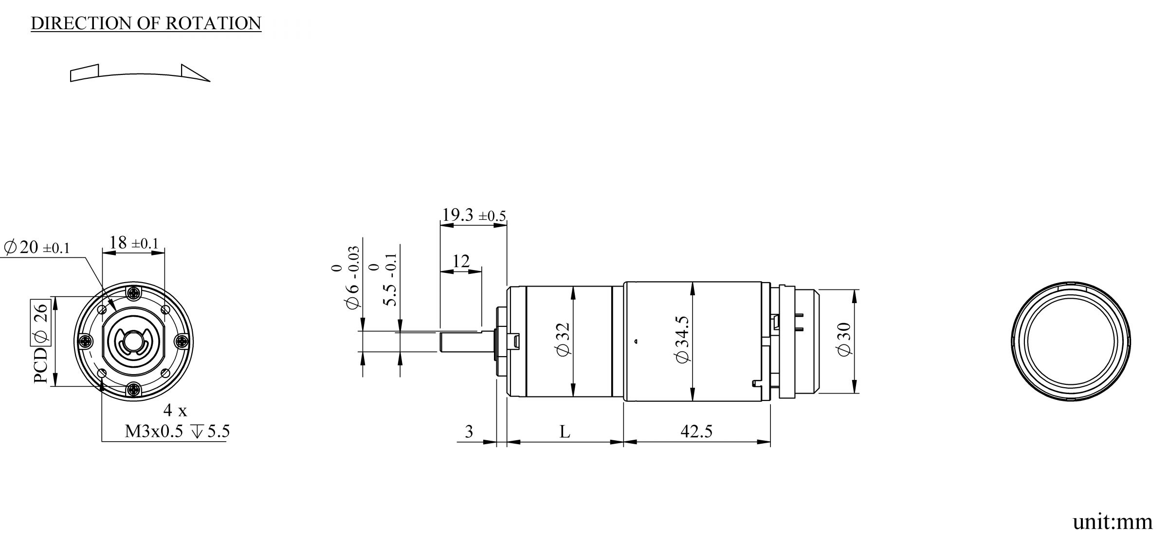 PK32FA mit Encoder (Hall-Effekt) Erscheinungsmaße